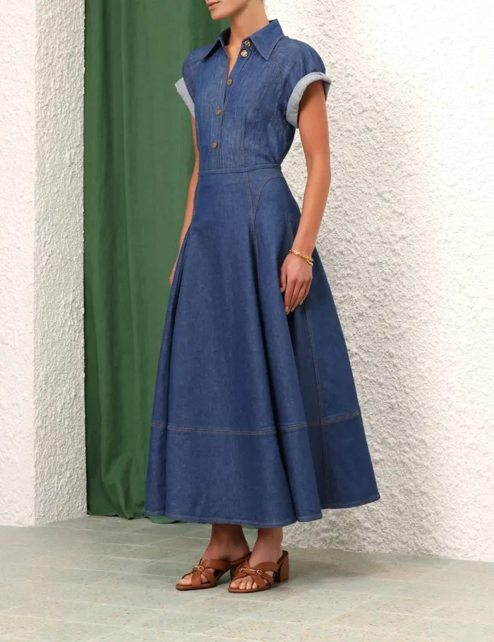 Women Denim Zimmermann Matchmaker Denim Flare Skirt Railway Blue