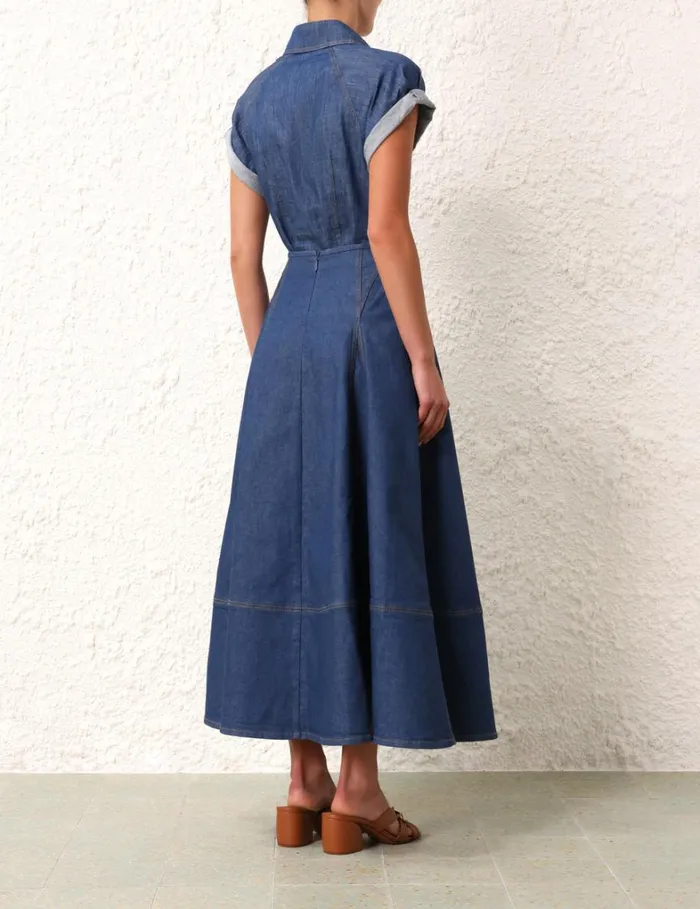 Women Denim Zimmermann Matchmaker Denim Flare Skirt Railway Blue