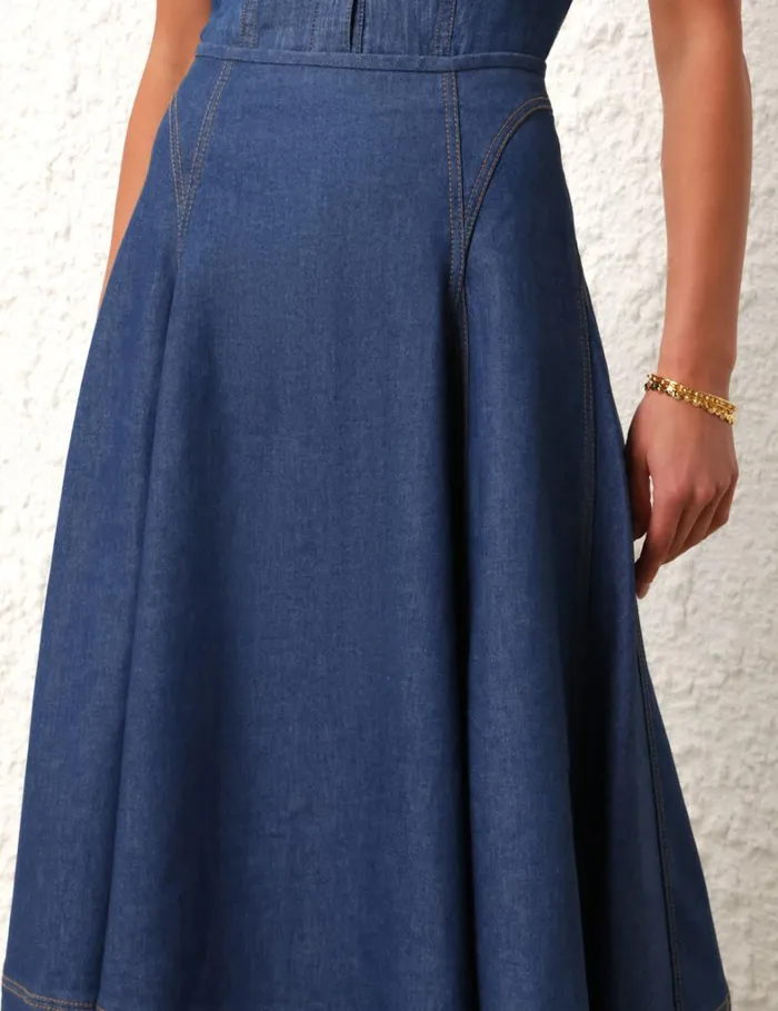 Women Denim Zimmermann Matchmaker Denim Flare Skirt Railway Blue