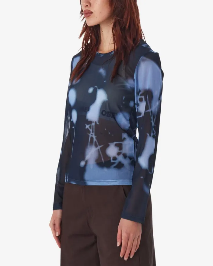 Women DONNIE MESH LS KNIT Dusty Navy Multi OBEY Clothing TOPS
