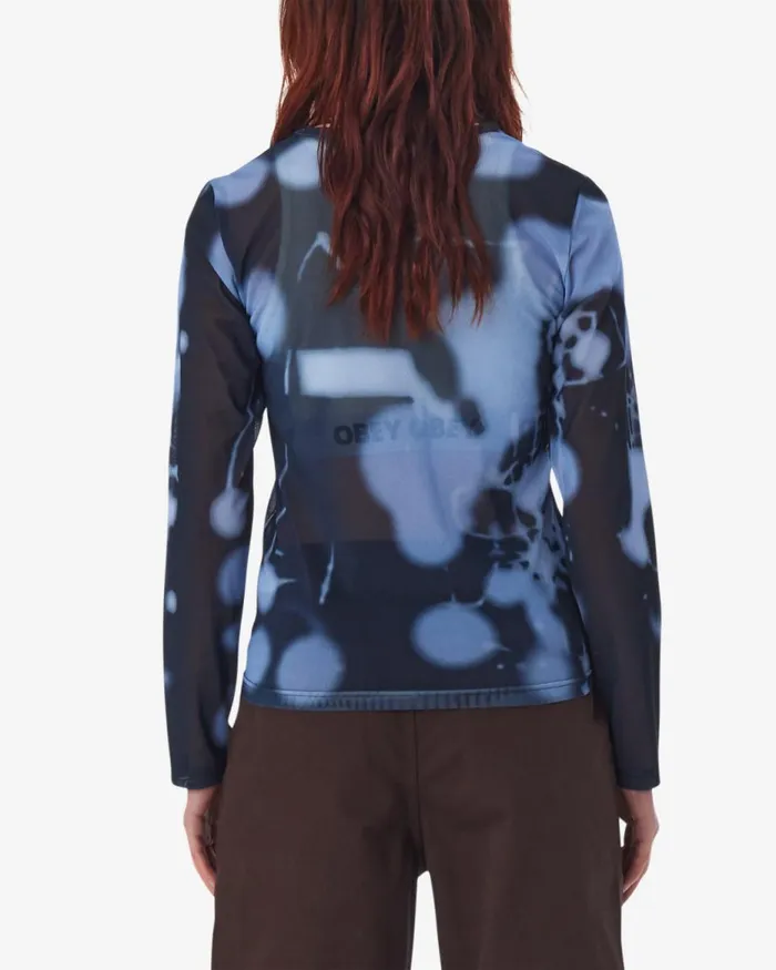 Women DONNIE MESH LS KNIT Dusty Navy Multi OBEY Clothing TOPS