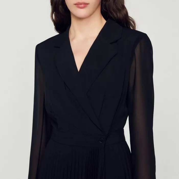 Women Dresses SANDRO Dualmaterial Longsleeved Dress Black