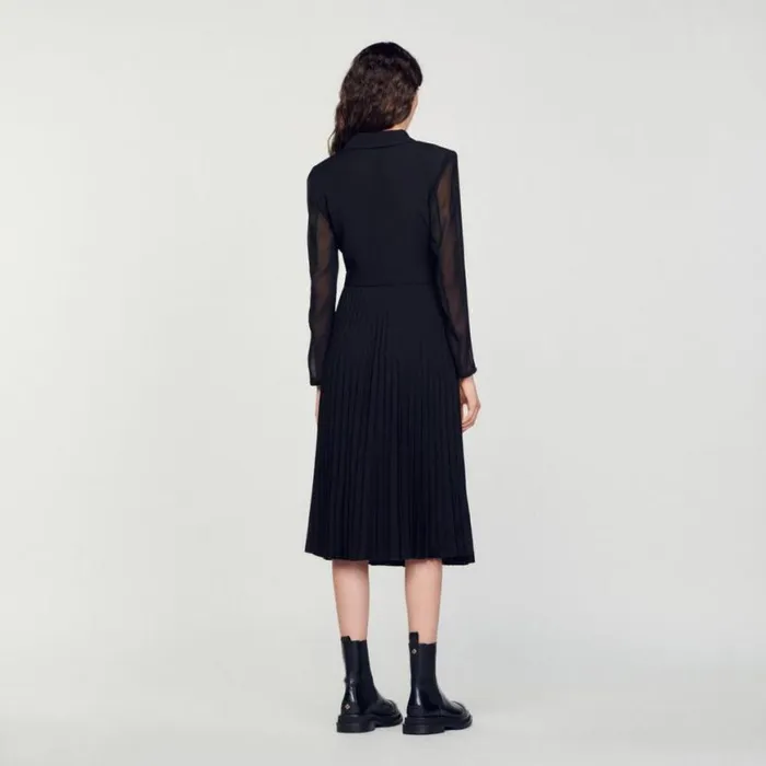 Women Dresses SANDRO Dualmaterial Longsleeved Dress Black