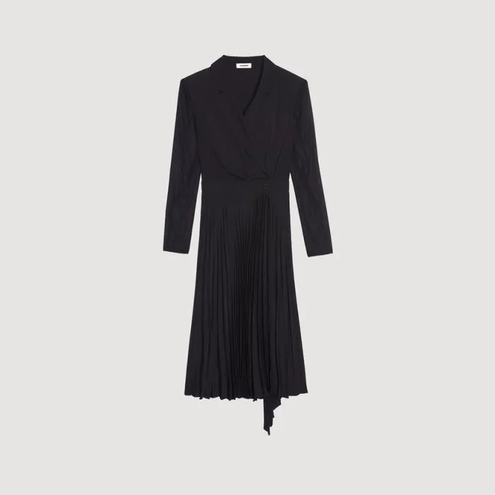 Women Dresses SANDRO Dualmaterial Longsleeved Dress Black