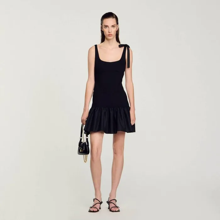 Women Dresses SANDRO Dualmaterial Short Dress Black