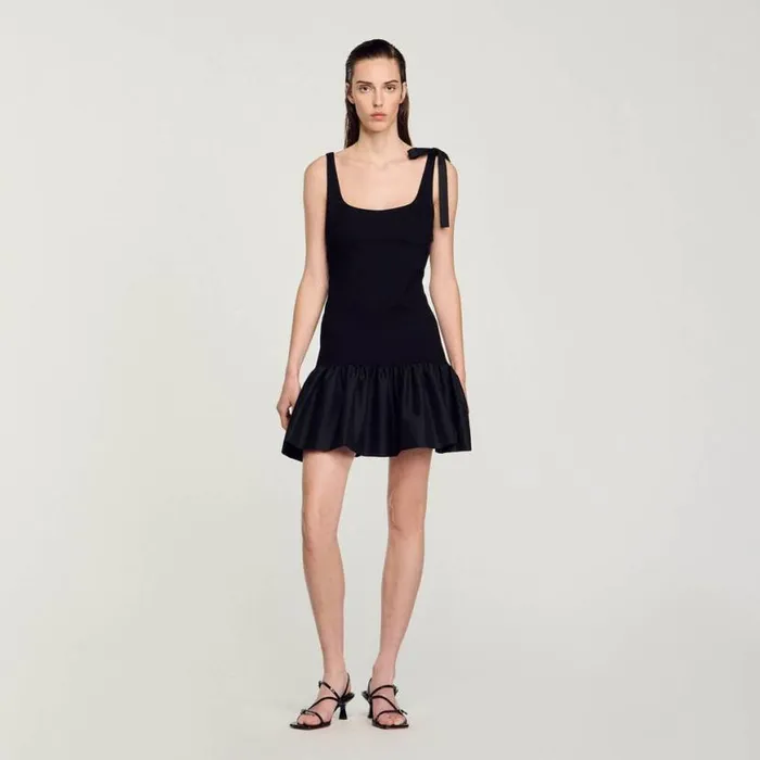 Women Dresses SANDRO Dualmaterial Short Dress Black