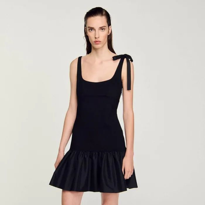 Women Dresses SANDRO Dualmaterial Short Dress Black