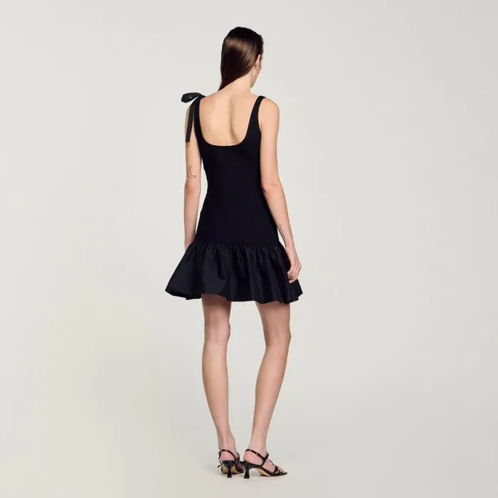 Women Dresses SANDRO Dualmaterial Short Dress Black