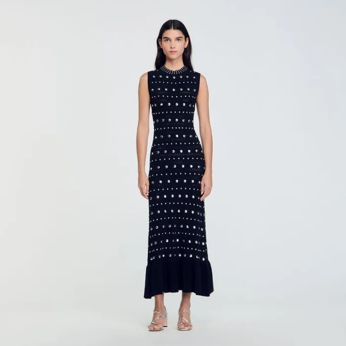 Women Dresses SANDRO Knit Maxi Dress With Studs Black