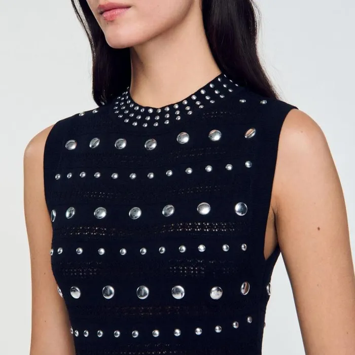 Women Dresses SANDRO Knit Maxi Dress With Studs Black