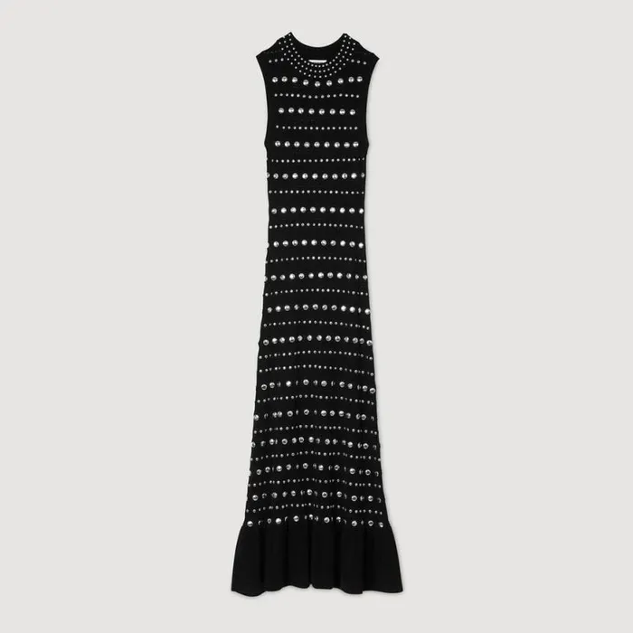 Women Dresses SANDRO Knit Maxi Dress With Studs Black