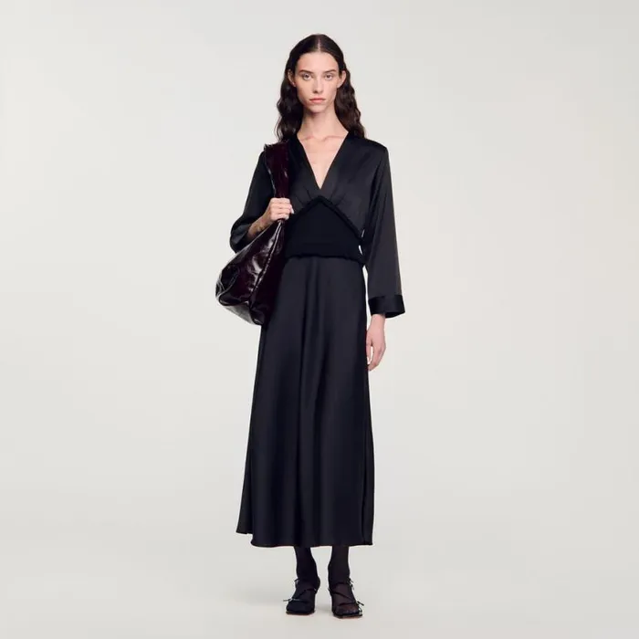 Women Dresses SANDRO Long Satineffect Dress Black