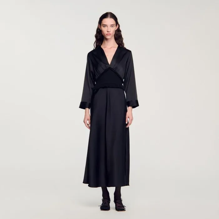 Women Dresses SANDRO Long Satineffect Dress Black