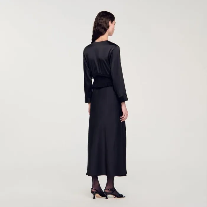Women Dresses SANDRO Long Satineffect Dress Black