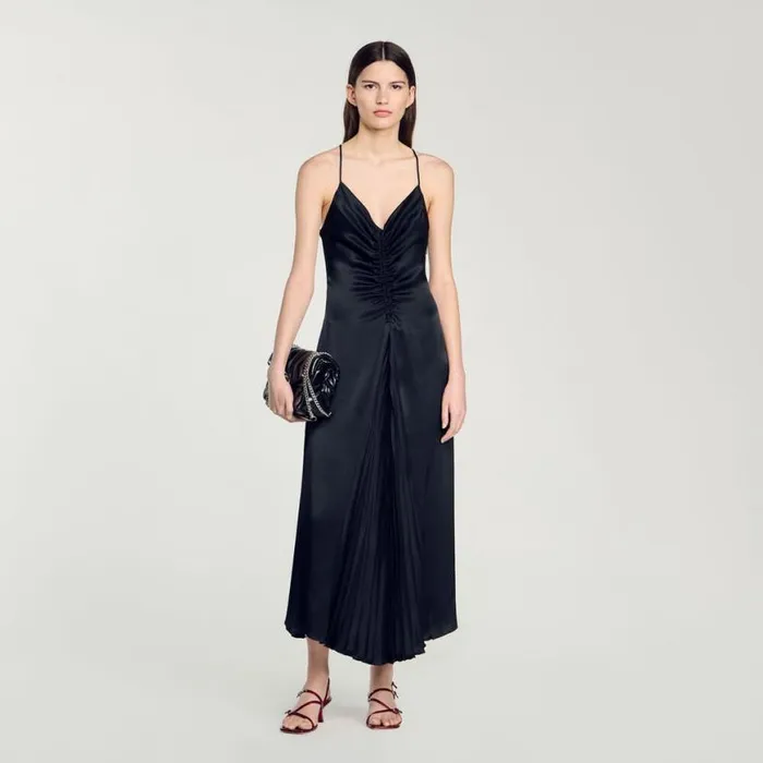 Women Dresses SANDRO Long Satineffect Dress Navy Blue
