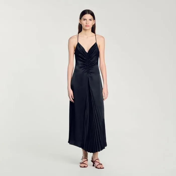 Women Dresses SANDRO Long Satineffect Dress Navy Blue