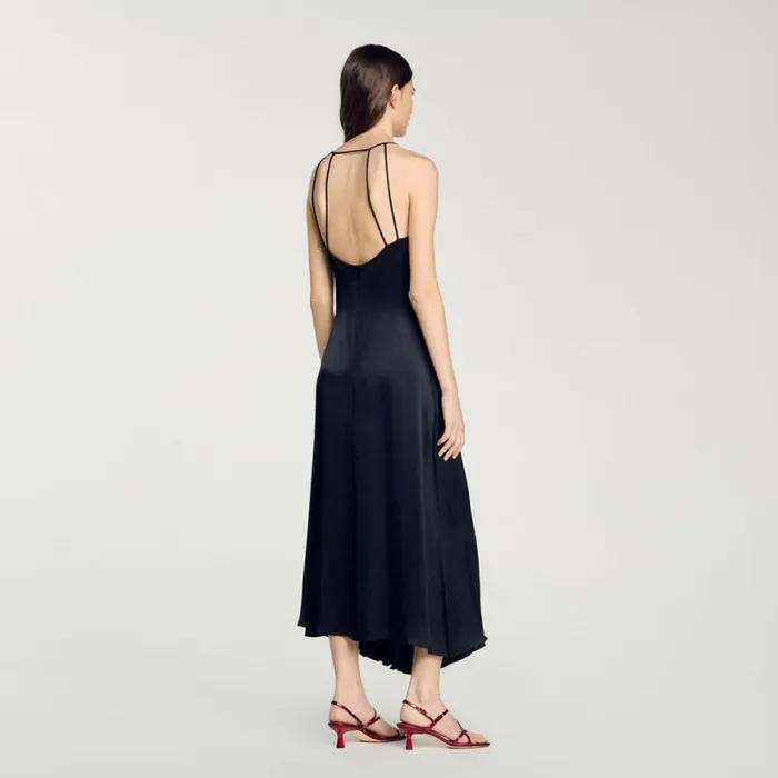 Women Dresses SANDRO Long Satineffect Dress Navy Blue