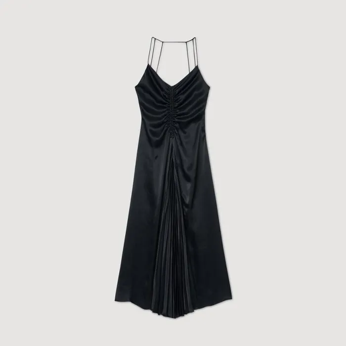 Women Dresses SANDRO Long Satineffect Dress Navy Blue