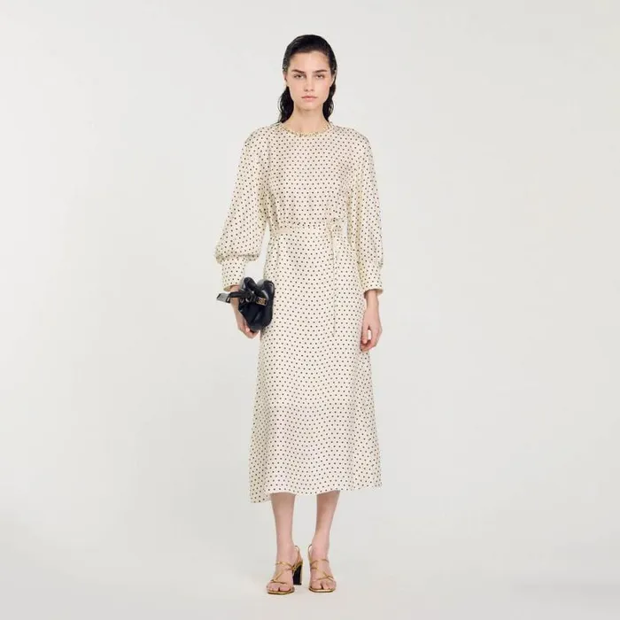 Women Dresses SANDRO Polka Dot Dress With Jeweled Collar Ecru Black