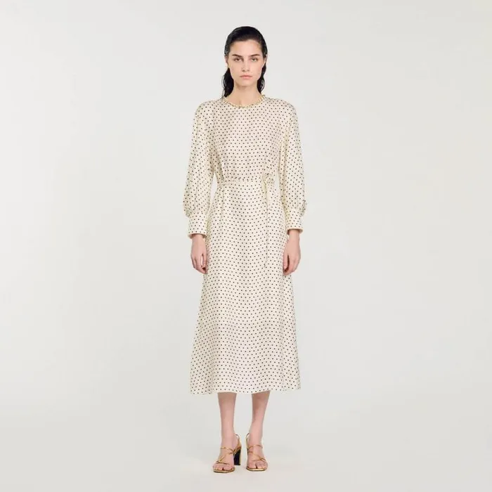 Women Dresses SANDRO Polka Dot Dress With Jeweled Collar Ecru Black