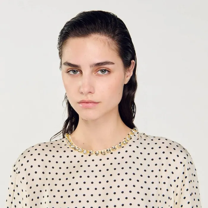 Women Dresses SANDRO Polka Dot Dress With Jeweled Collar Ecru Black