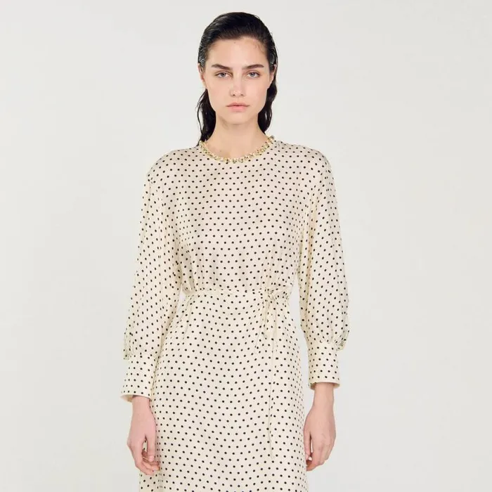 Women Dresses SANDRO Polka Dot Dress With Jeweled Collar Ecru Black