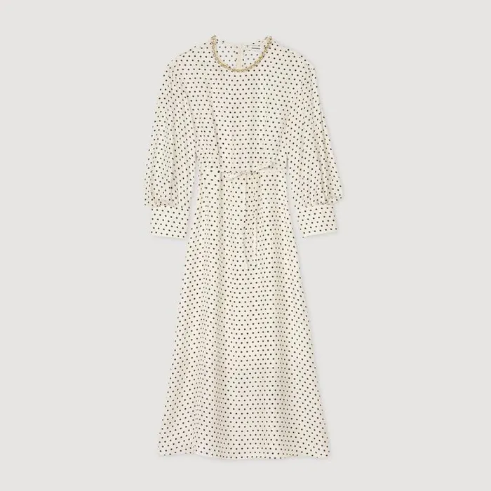 Women Dresses SANDRO Polka Dot Dress With Jeweled Collar Ecru Black