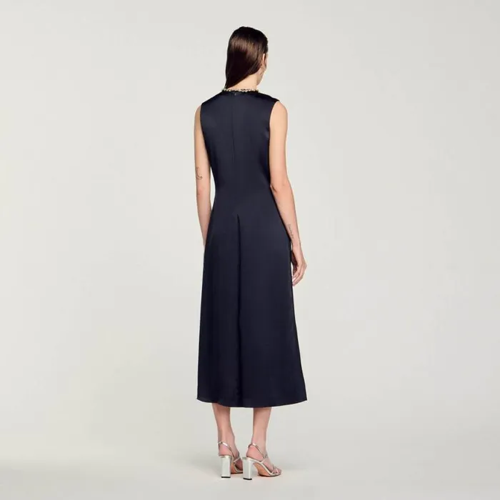 Women Dresses SANDRO Rhinestone Midi Dress Navy Blue