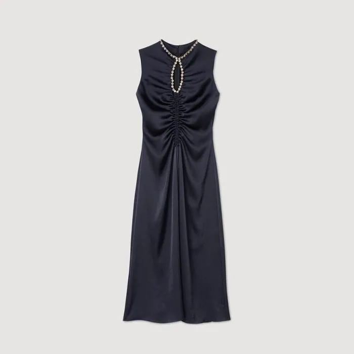 Women Dresses SANDRO Rhinestone Midi Dress Navy Blue