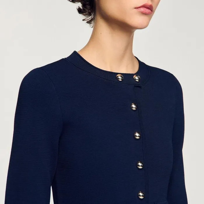 Women Dresses SANDRO Short Buttonup Knit Dress Navy Blue