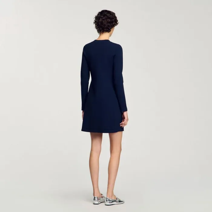 Women Dresses SANDRO Short Buttonup Knit Dress Navy Blue