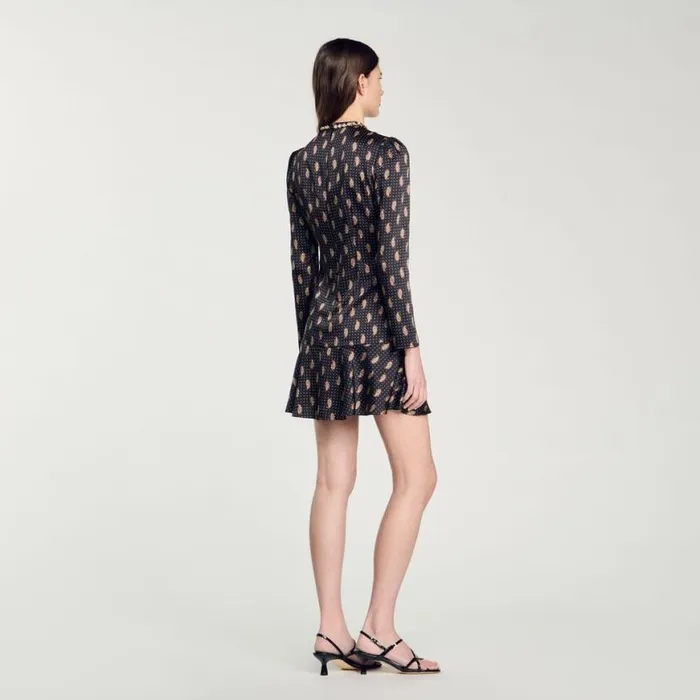 Women Dresses SANDRO Short Print Dress Mustard Burgundy