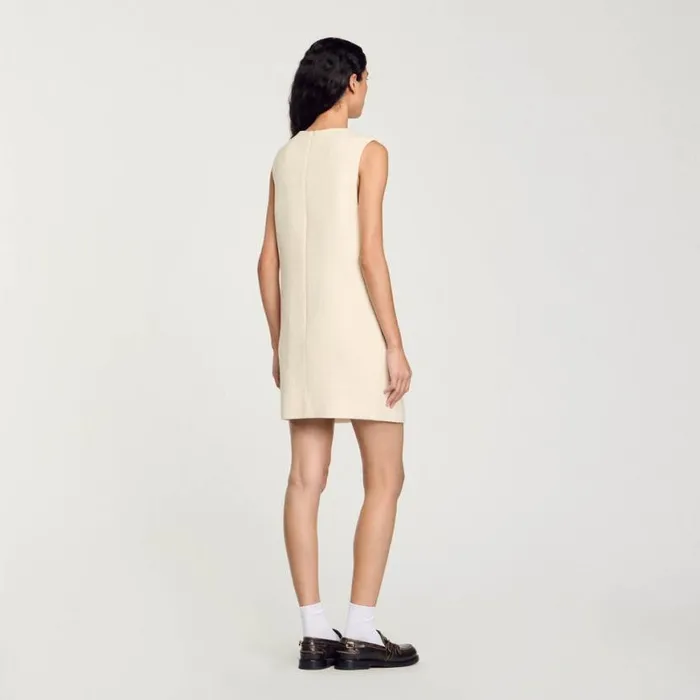 Women Dresses SANDRO Short Rhinestone Tweed Dress Ecru