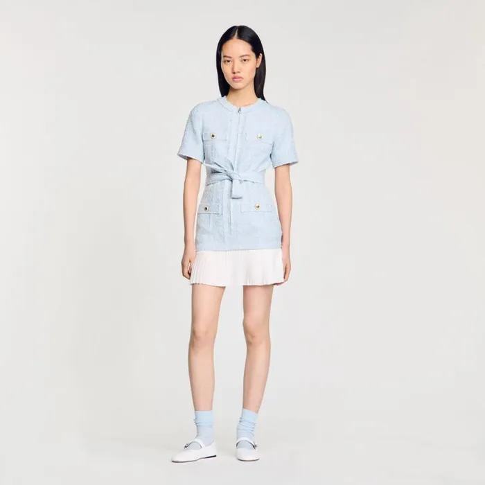 Women Dresses SANDRO Short Tweed Dress Sky Blue
