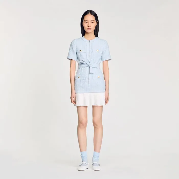 Women Dresses SANDRO Short Tweed Dress Sky Blue