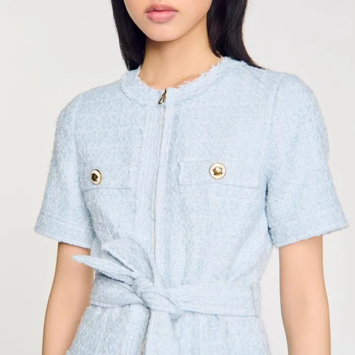 Women Dresses SANDRO Short Tweed Dress Sky Blue