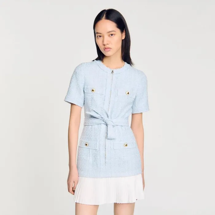 Women Dresses SANDRO Short Tweed Dress Sky Blue