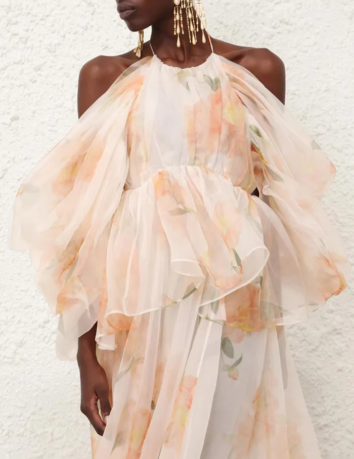 Women Dresses Zimmermann Natura Gathered Midi Dress Ivory Camellia