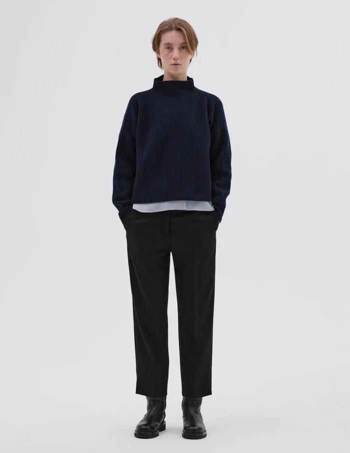 Women English Rib Funnel Neck Jumper Navy Margaret Howell Knitwear