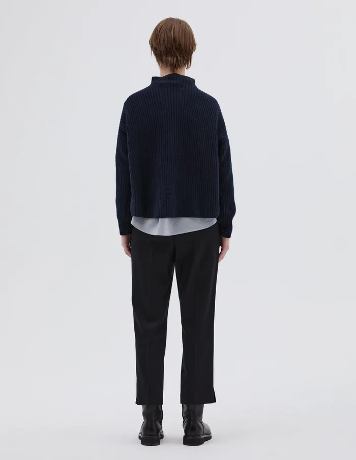 Women English Rib Funnel Neck Jumper Navy Margaret Howell Knitwear