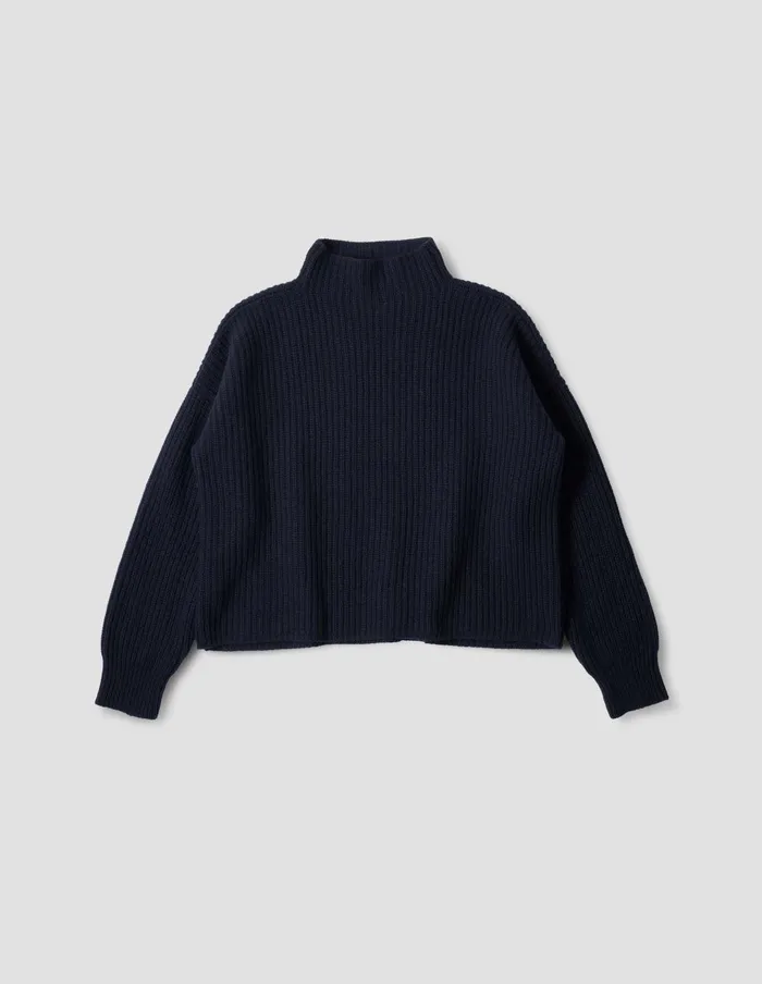Women English Rib Funnel Neck Jumper Navy Margaret Howell Knitwear