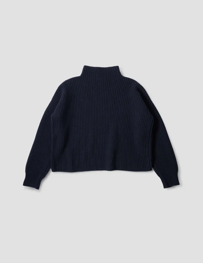 Women English Rib Funnel Neck Jumper Navy Margaret Howell Knitwear