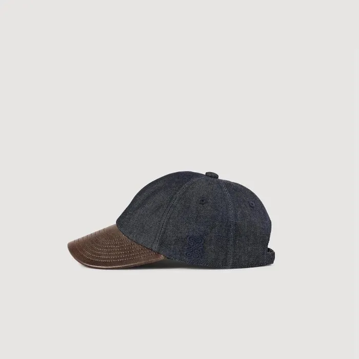 Women Hats SANDRO Denim And Leather Cap Deep Blu