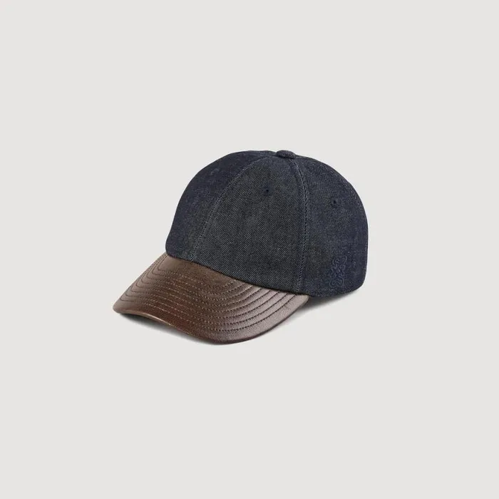 Women Hats SANDRO Denim And Leather Cap Deep Blu