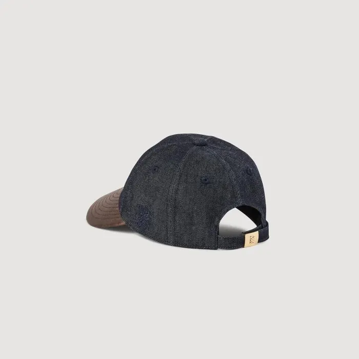 Women Hats SANDRO Denim And Leather Cap Deep Blu