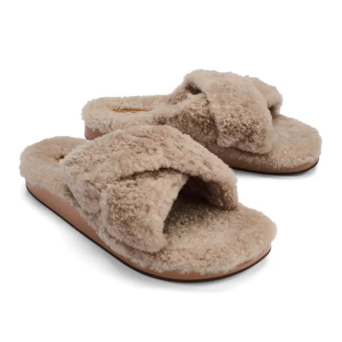 Women Hila Heu Womens Cozy Slipper Sandals Tan Olukai Shearling Women Hila Heu Womens Cozy Slipper Sandals Tan Olukai Shearling