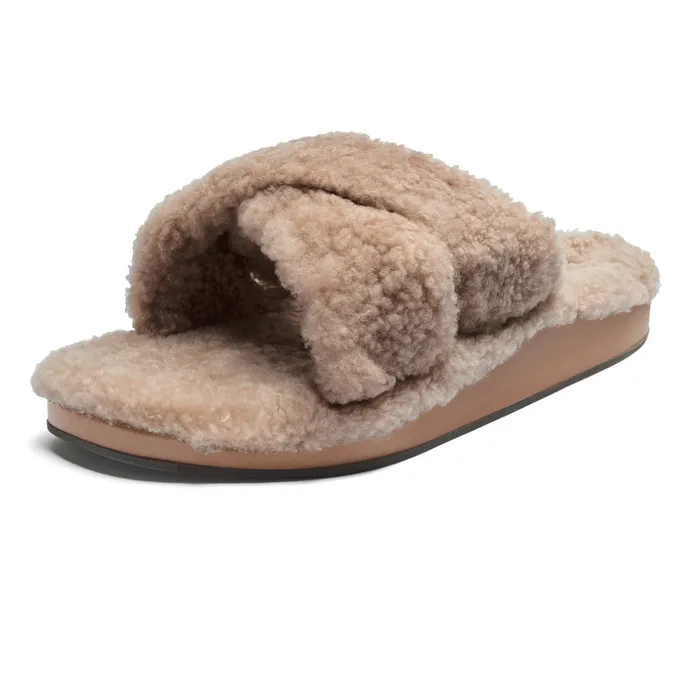 Women Hila Heu Womens Cozy Slipper Sandals Tan Olukai Shearling Women Hila Heu Womens Cozy Slipper Sandals Tan Olukai Shearling
