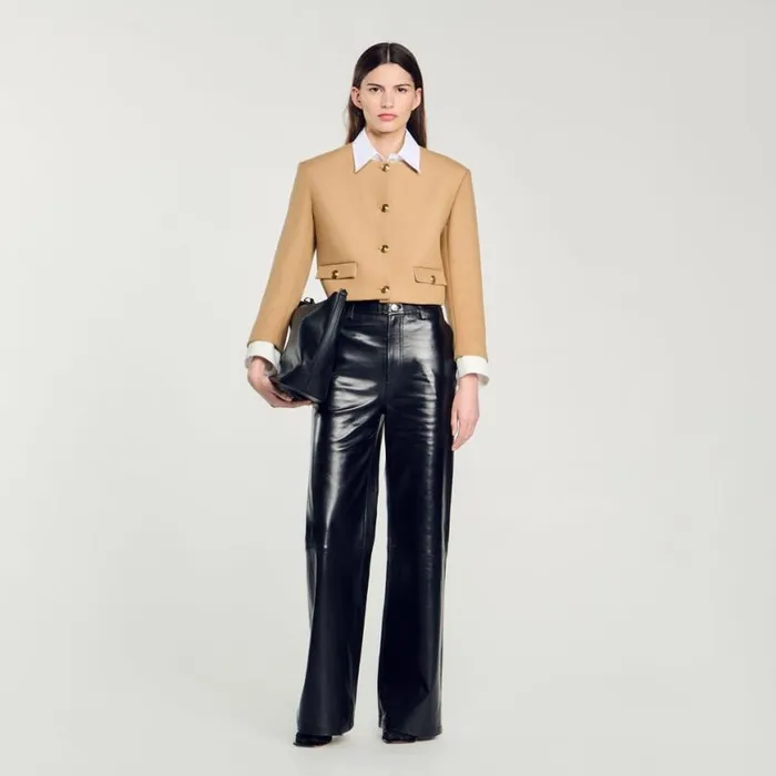 Women Jackets and Blazers SANDRO Cropped Woolblend Jacket Camel
