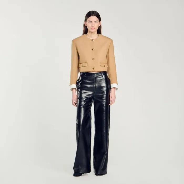 Women Jackets and Blazers SANDRO Cropped Woolblend Jacket Camel