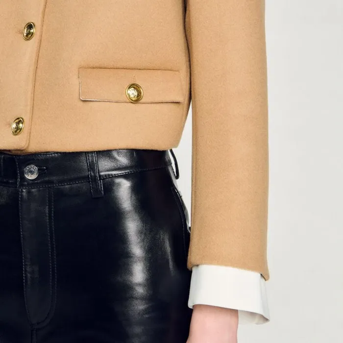 Women Jackets and Blazers SANDRO Cropped Woolblend Jacket Camel
